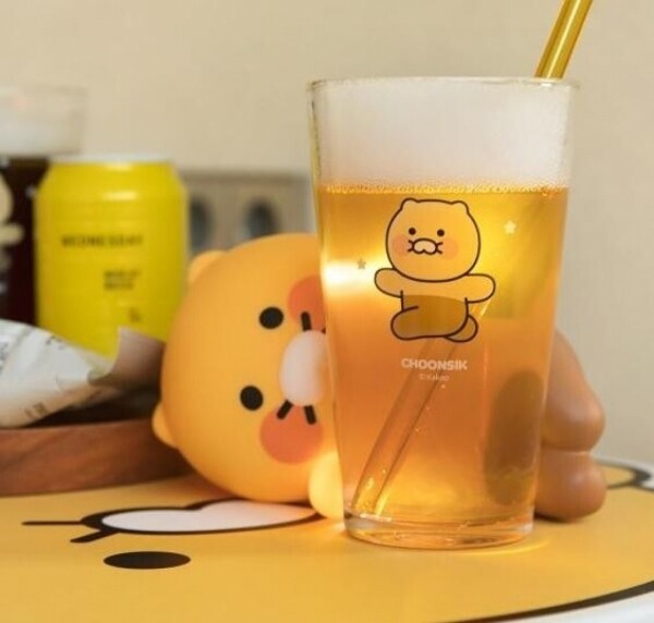 싱그러운 집,춘식이 유리컵 1P 캐릭터 유리글라스 컵 물잔 음료잔