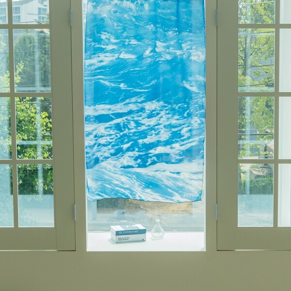 싱그러운 집,페피타 파도 쉬폰 포스터 바다 패브릭 포스터 커튼 물결 청량한 포인트 인테리어 블루스트림